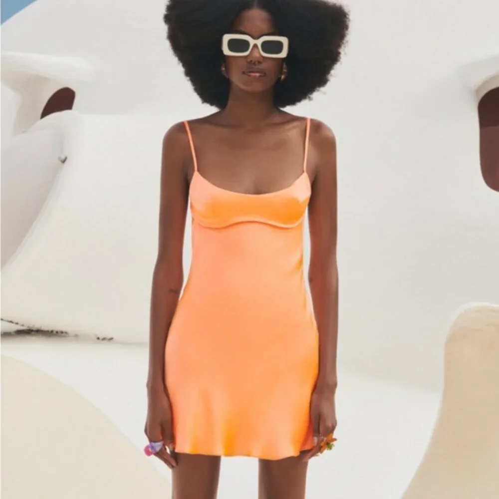 Zara | Dresses | Zara Satin Effect Cut Out Fit Flare Mini Tangerine Light Neon Backless Dress | Poshmark Zara | Dresses | Zara Satin Effect Cut Out Fit Flare Mini Tangerine Light Neon Backless Dress | Poshmark